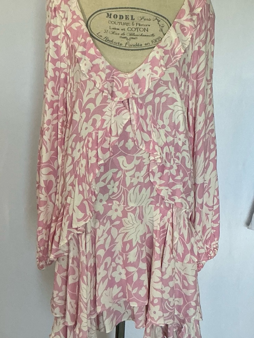 Free People Rebecca Pink Floral Ruffle Mini Dress Size S